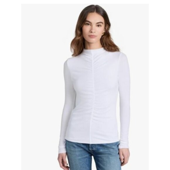 Veronica Beard Jeans White Ruched turtleneck Long Sleeve Top size large - Picture 7 of 7